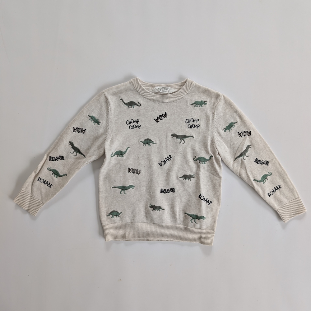 H&M Cream Dinosaur Sweater for Kids 100% Cotton 5T/6